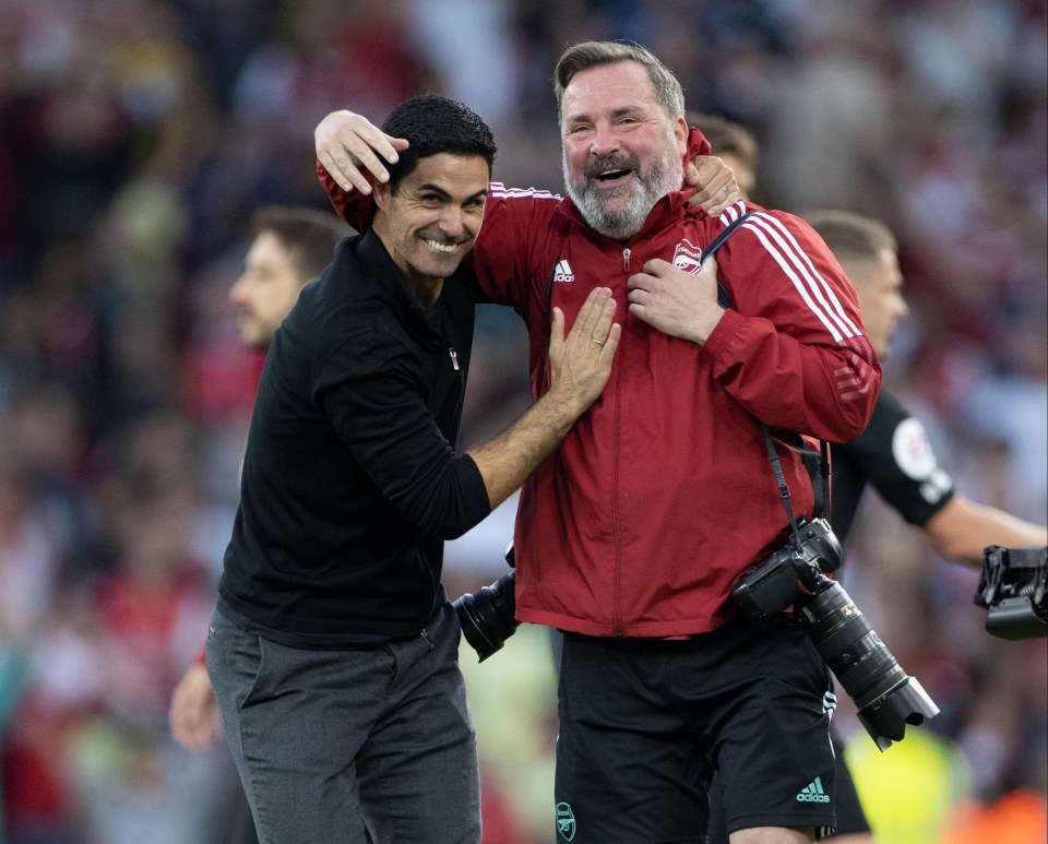 Arteta celebrated with MacFarlane after his side won the game 3-1