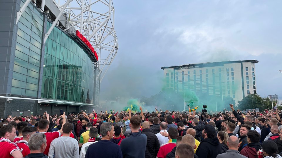 Fans outside Old Trafford protest