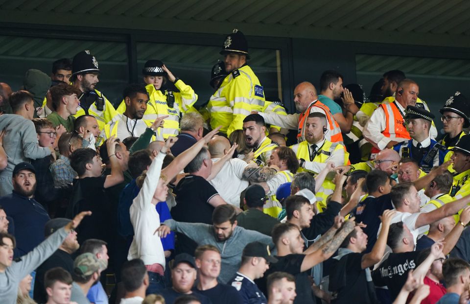 A wall of police and stewards helped restore peace during Norwich's 2-0 win