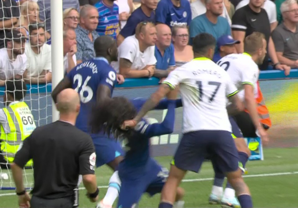 Romero could clearly be seen pulling Cucurella's hair as they jostled at a corner