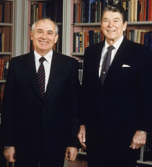 Mr Gorbachev with then US President Ronald Reagan in the White House in 1987