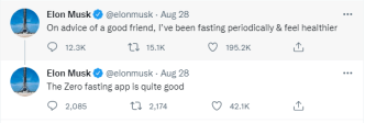 Taking to Twitter, Musk revealed that her had been 'fasting' and feels healthier for it