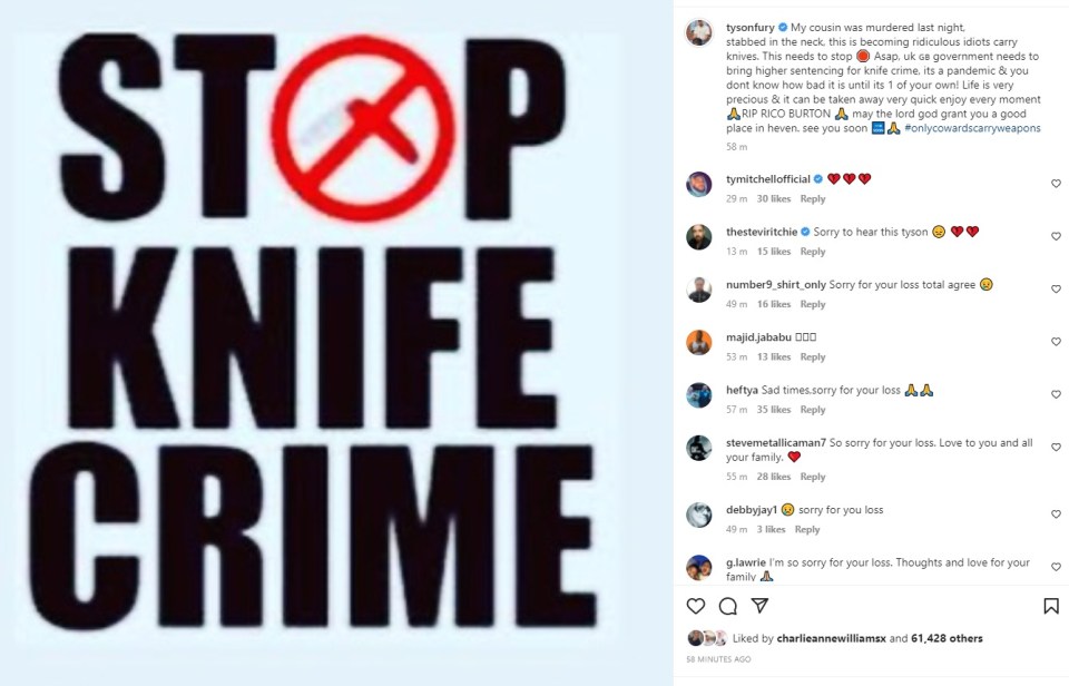 Tyson Fury previously posted to Instagram urging the government to do more to stop knife crime