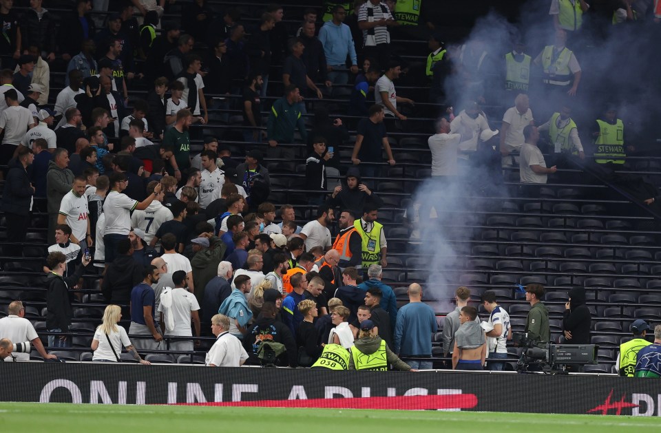 Marseille fans threw a firework into the Tottenham end