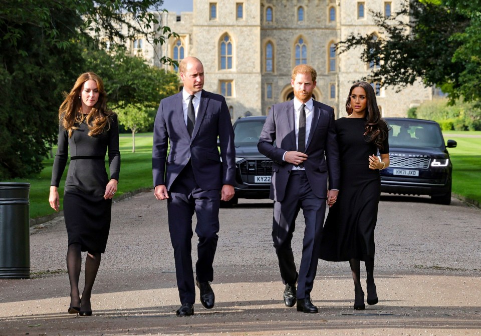 Kate, William, Harry and Meghan outside Windsor Castle before the Queen's state funeral