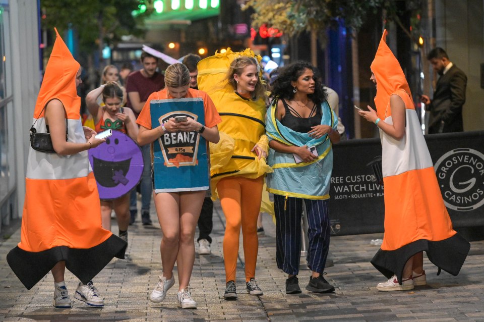 Beans and traffic cones also roamed the city for the fun night out