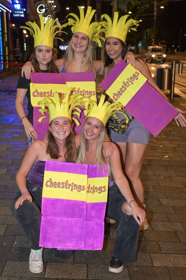 A pack of cheestrings was seen having a laugh in Birmingham's Broad Street