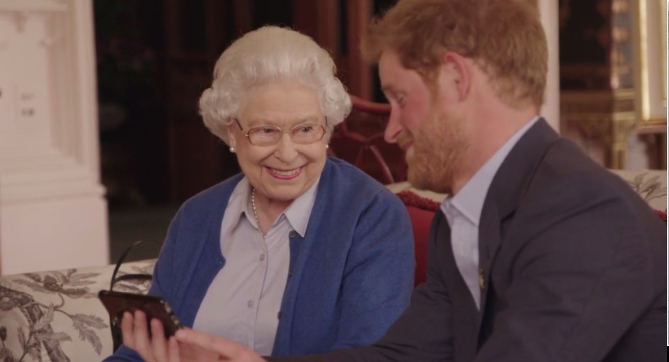 The Queen and Prince Harry after watching the challenge by the Obamas