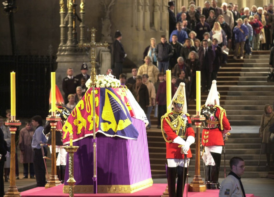 An estimated 200,000 mourners filed past the Queen Mother’s coffin following her death in 2002