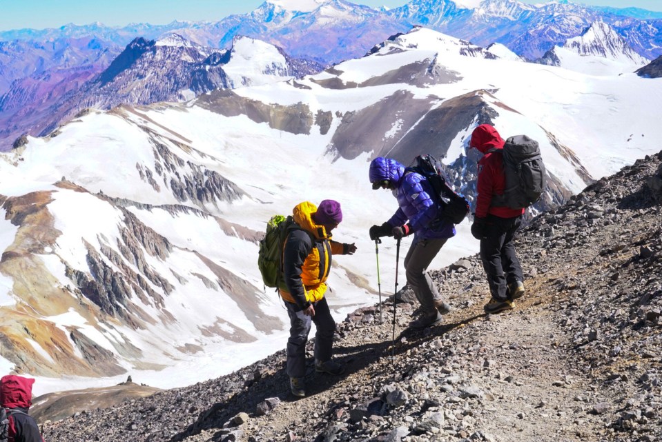 Ranulph making his way down from Aconcagua in the Andes