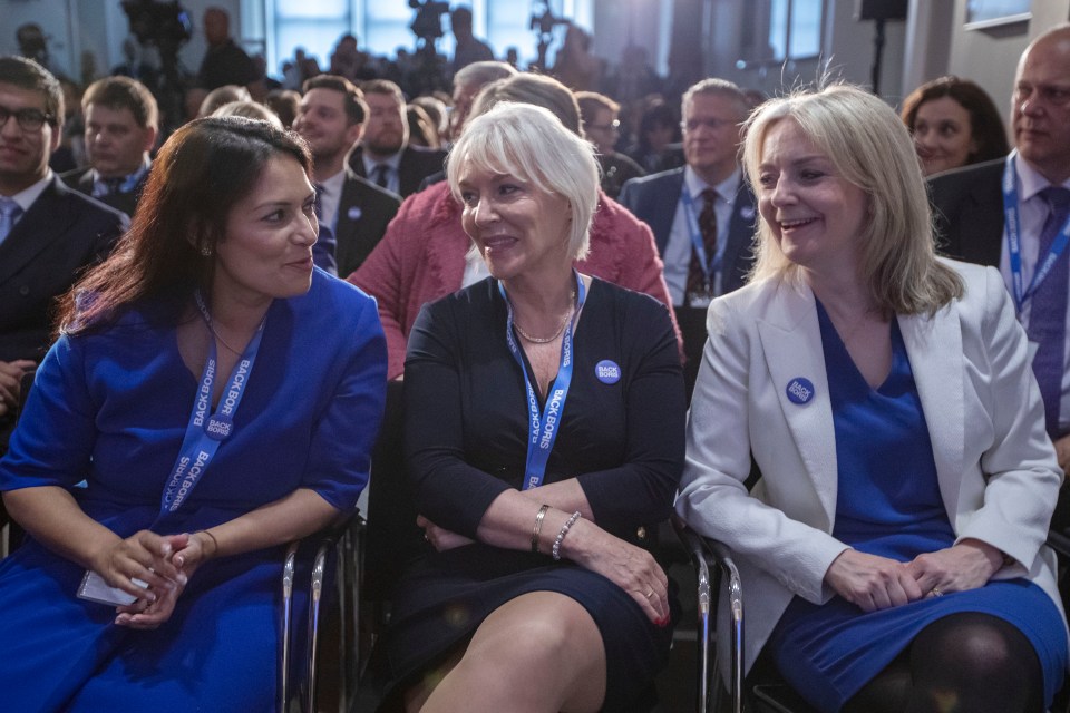 Priti Patel, Nadine Dorries and Liz Truss together in 2019