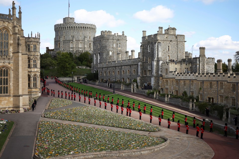 Guards line along the procession route at Windsor Castle