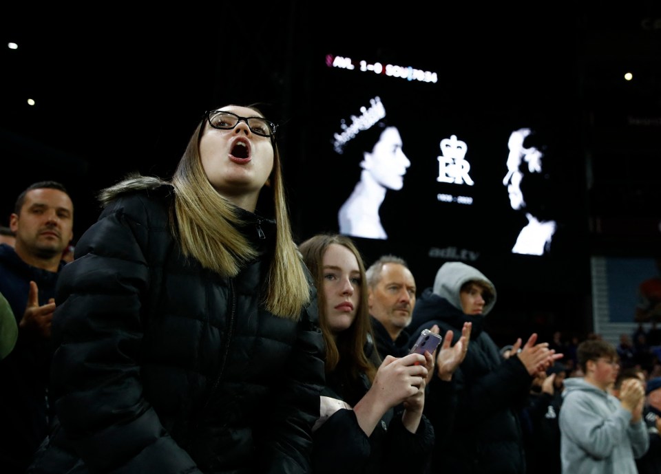 Fans sang God Save the King while applauding The Queen ahead of kick-off