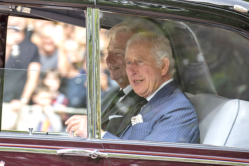 King Charles was driven past moments later