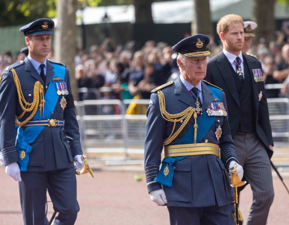 King Charles, followed by his two sons, paid their respects to the late Monarch today