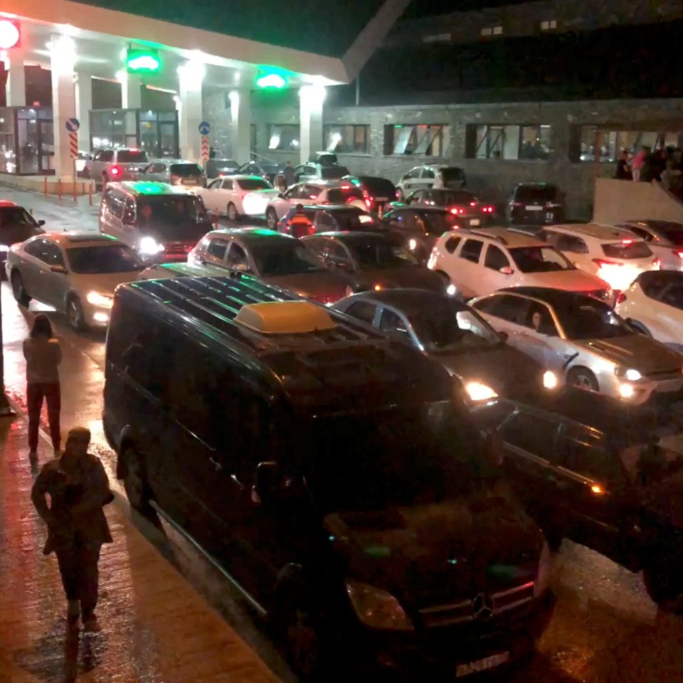 Queues of cars at the Russian border to Georgia