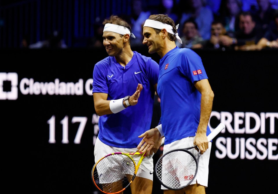 Federer teamed with his long-time rival Rafa Nadal for his final match ever