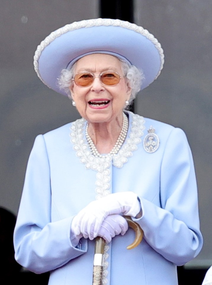 JUNE 02: Queen Elizabeth II smiles on the balcony during Trooping The Colour on June 02, 2022 in London, England. The Platinum Jubilee of Elizabeth II is being celebrated from June 2 to June 5, 2022, in the UK and Commonwealth to mark the 70th anniversary of the accession of Queen Elizabeth II on 6 February 1952. (Photo by Chris 