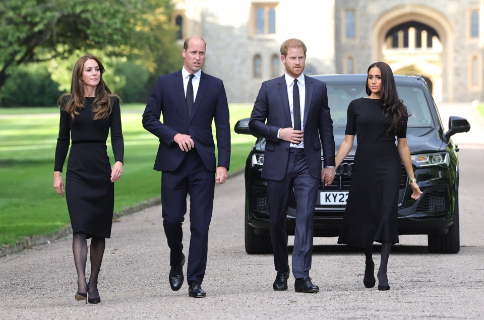 Princes William and Harry and wives Kate and Meghan dramatically reunited yesterday in tribute to the Queen