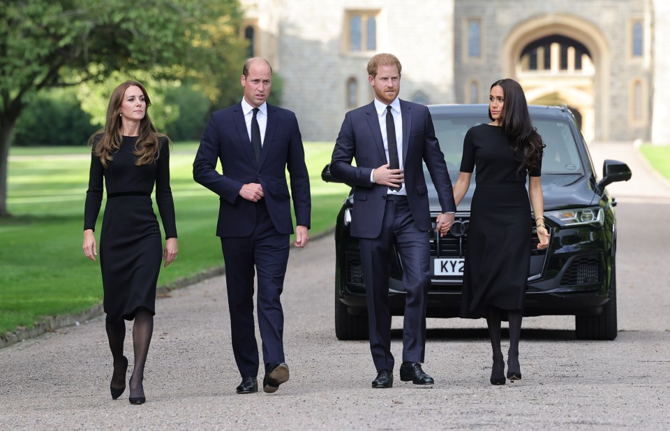 Prince William and Kate Middleton with Prince Harry and Meghan Markle at Windsor Castle last week