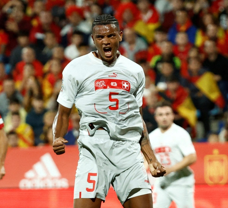 Switzerland's away jersey as modelled by Man City new boy Manuel Akanji