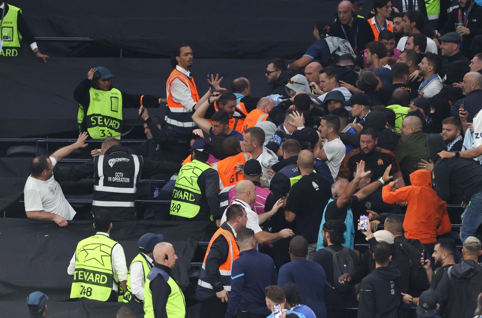 Stewards had to hold Marseille fans back before riot police stepped in