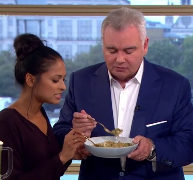 Hersha with Eamonn Holmes during a cooking feature on This Morning