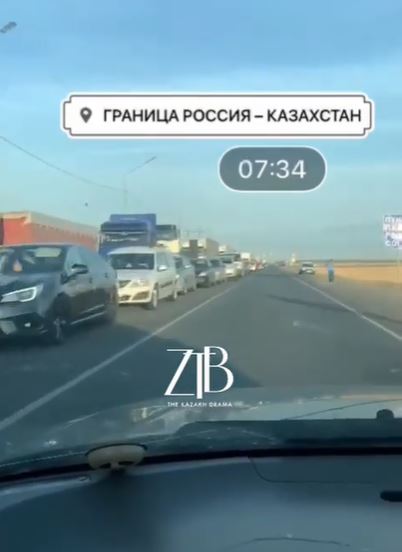 Huge queues at Russia's border with Kazakhstan as people try to flee