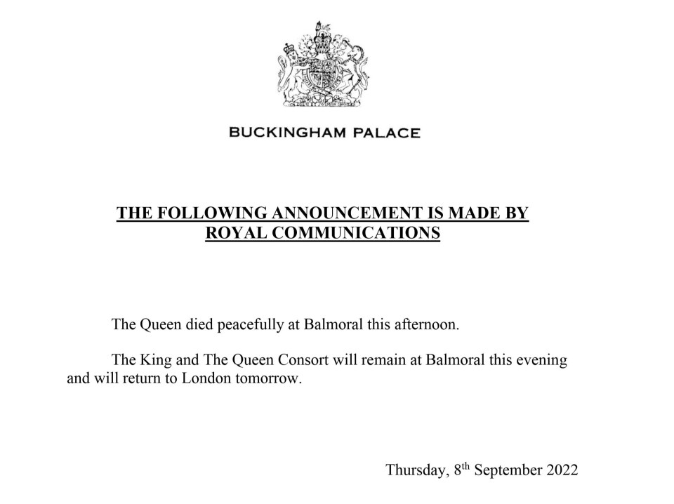 The Queen’s death is announced tonight