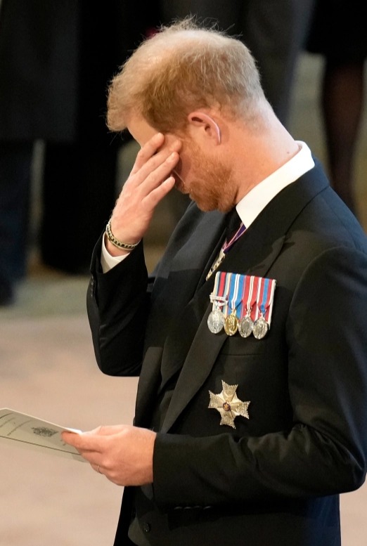 Harry looked emotional as a special service for his grandmother took place