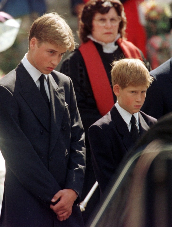 Princes William and Harry pictured at their mother's funeral back in 1997