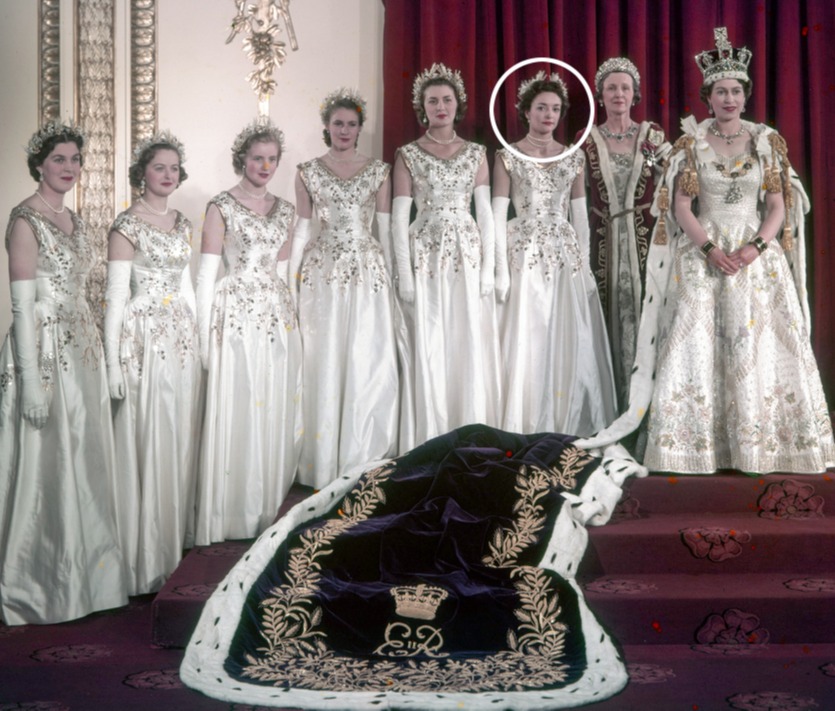 She was one of the Queen's six maids of honour at her coronation in June 1953