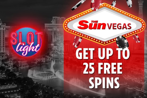 an advertisement for the sun vegas says get up to 25 free spins