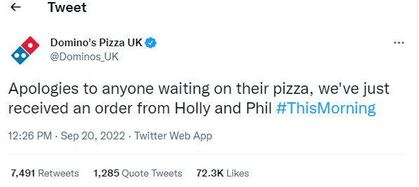 Domino's Pizza jumped on the Holly and Phil backlash with a cheeky tweet