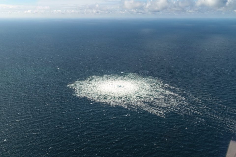 Denmark revealed a picture of the leak taken from  above showing the sea writhing with gas