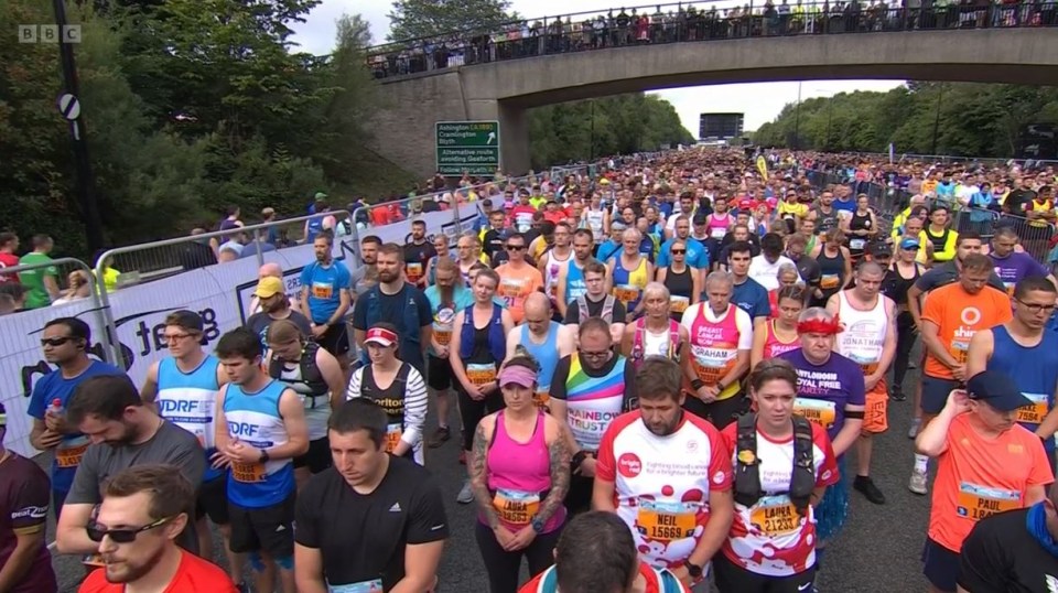 Competitors holding a minute’s silence on the start line of the Great North Run in Newcastle