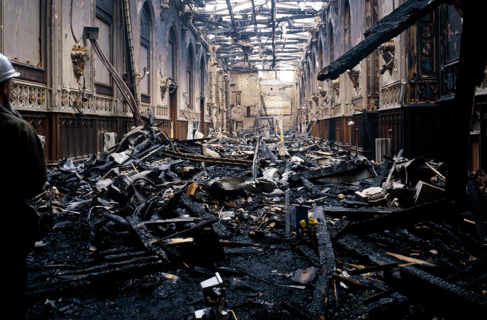 The charred remains of the Queen's home after the blaze