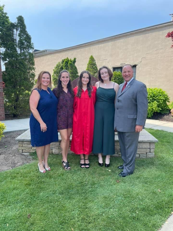 Megan with her mum, step-sisters and step-father