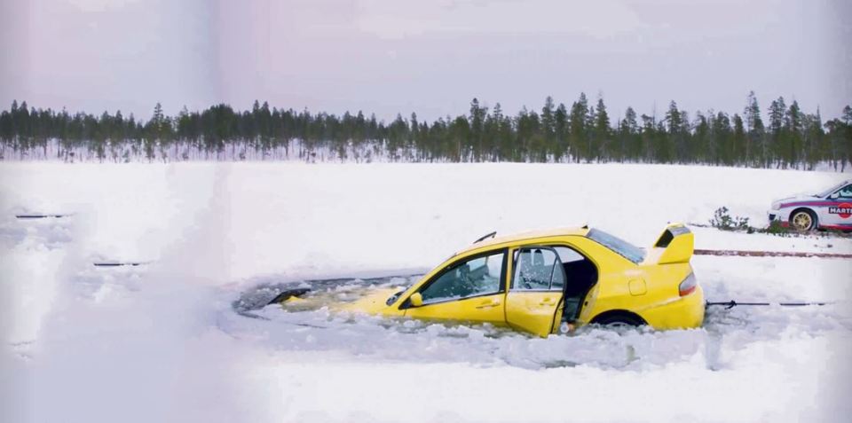 Calamity James submerged in a lake