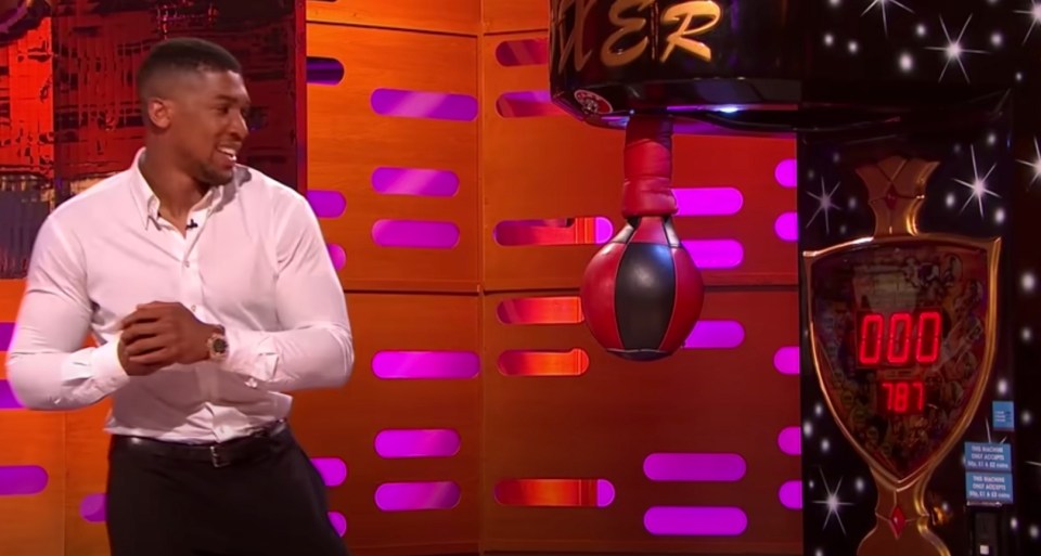 Anthony Joshua doing the punch machine challenge on Graham Norton's show