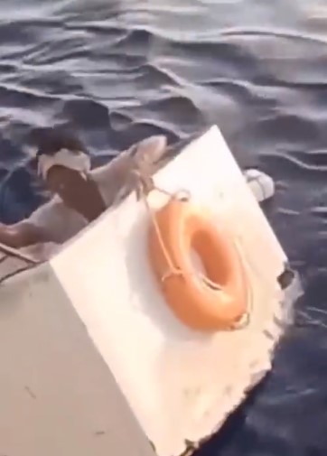 Stunning footage shows the moving moment the fisherman was rescued from the waters