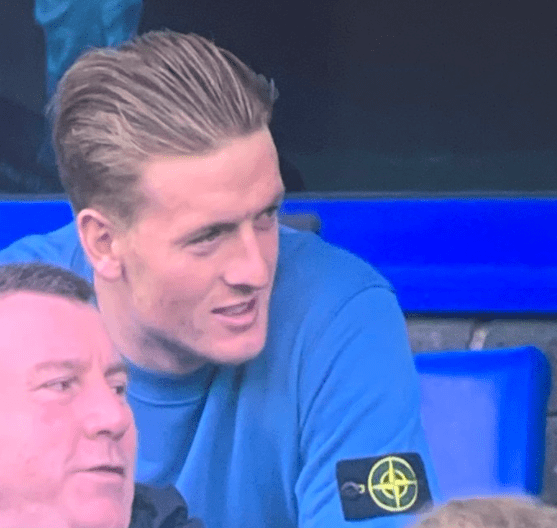 Jordan Pickford wore a £150 Stone Island jumper while watching Everton play West Ham