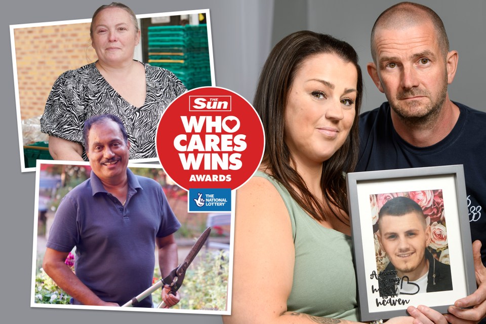 Mel Hudson (top l), Ram Kurapati (bottom l) and Rhys Langford - picture with his parents, are all up for Unsung Hero at The Sun's Who Cares Wins awards