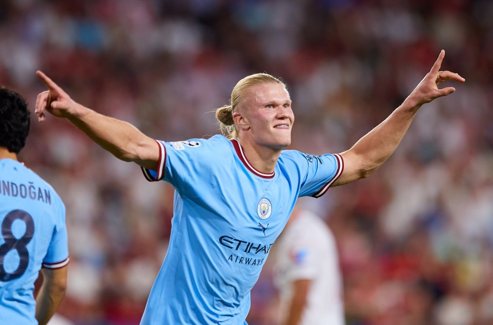 Erling Haaland scored twice on his Champions League debut for Manchester City