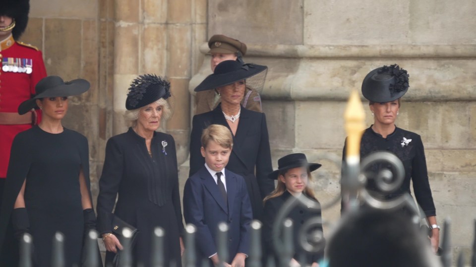 The royal family paid their respects to the late Monarch, with Meghan and Kate stood apart