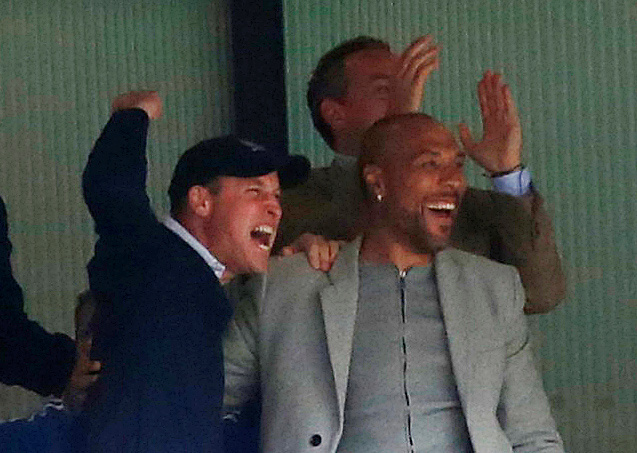 Prince William was at Aston Villa's playoff victory against Derby County, where he watched the game with former striker John Carew