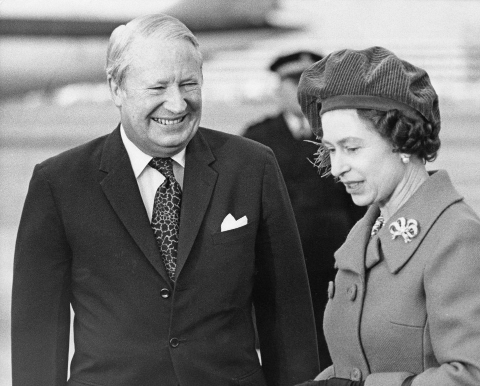 Queen Elizabeth II with British Prime Minister Edward Heath at Heathrow Airport, London, 28th January 1974