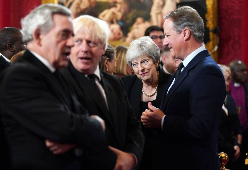 Former premiers Gordon Brown, Boris Johnson, Theresa May and David Cameron attended a meeting of the Accession Council inside St James’s Palace in London today