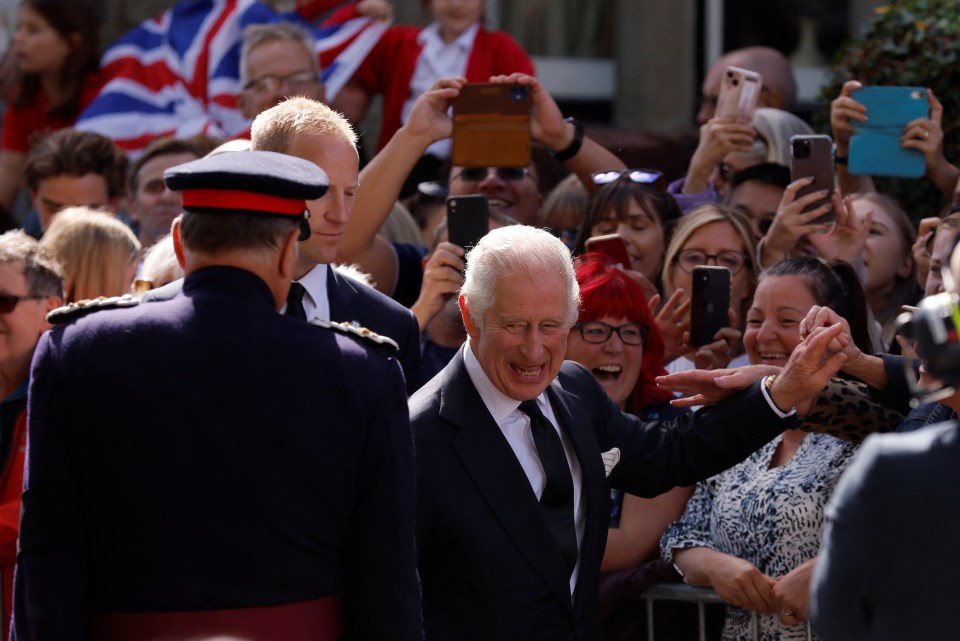 The Monarch was also cheered by crowds who waited since 3am to meet him