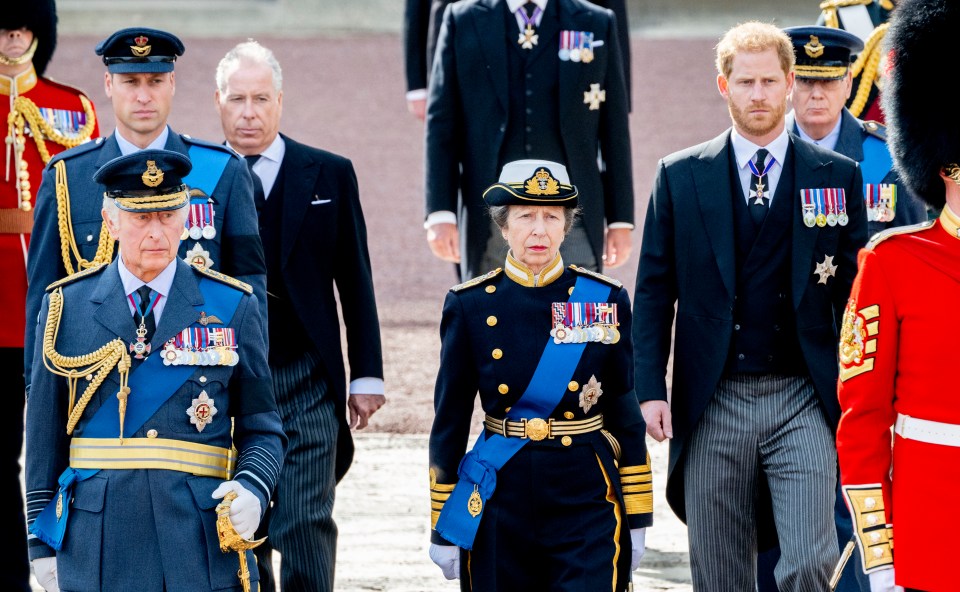 They joined fellow Royal Family members, including their father the King for the sad walk from Buckingham Palace